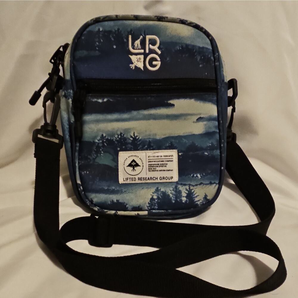 Lifted Research Group Blue Outdoor Scene Crossbody Bag 2 Pocket Adjustable Strap